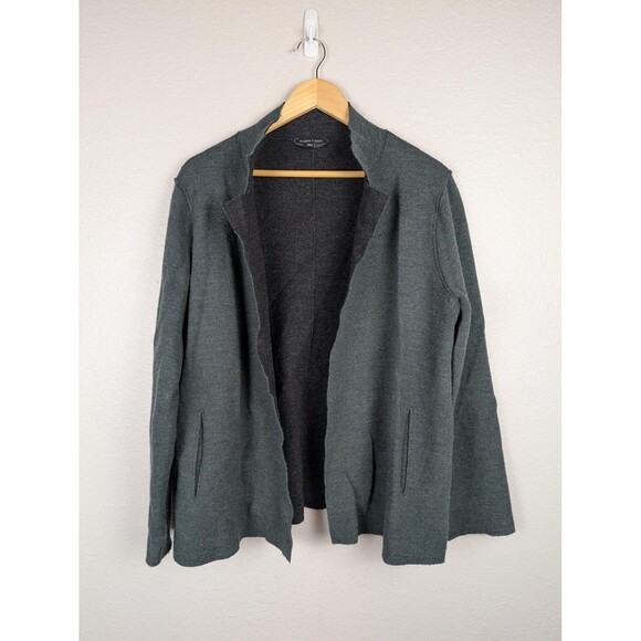 Eileen Fisher Sweater Womens Medium Gray Open Front Merino Wool Cardigan Pockets - Picture 1 of 7